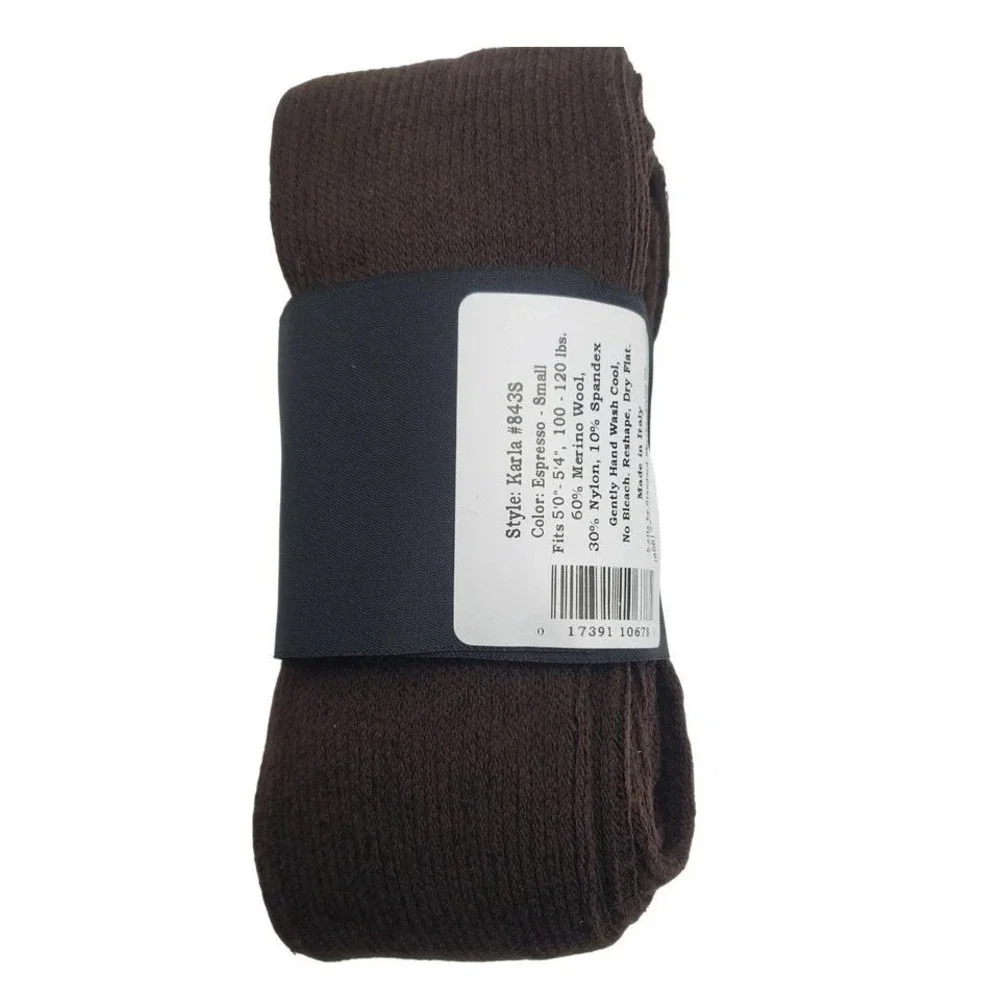 Ribbed Merino Wool Tights Small Espresso Brown Karla B.ella Italy New Hosiery